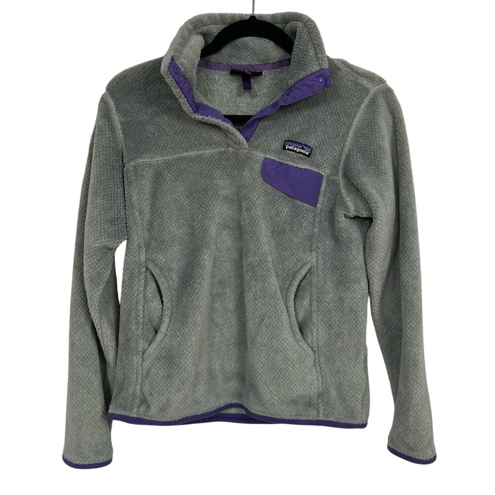 Patagonia Grey & Purple Retool Snap T Fleece Sweater Womens Small Long Sleeve